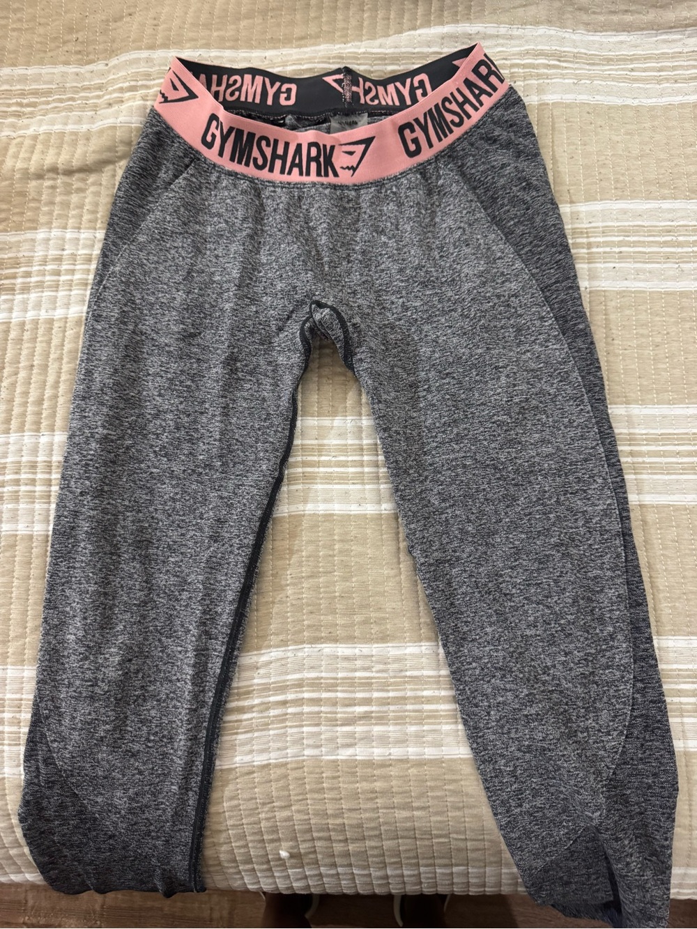 Gymshark Kids Gray Leggings with Pink Branded Waistband